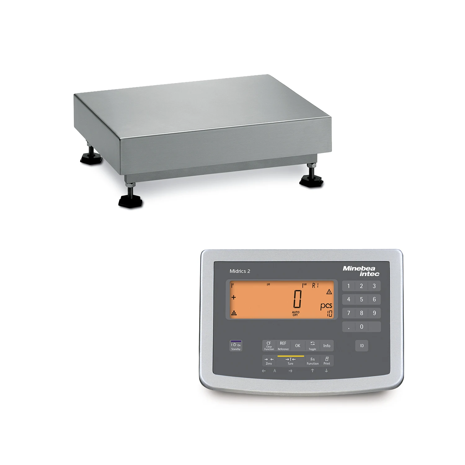 Minebea Intec Midrics Komplettwaage mit Indikator Midrics 2, Lastplatte aus Edelstahl, Unterbau aus verzinktem Stahl.